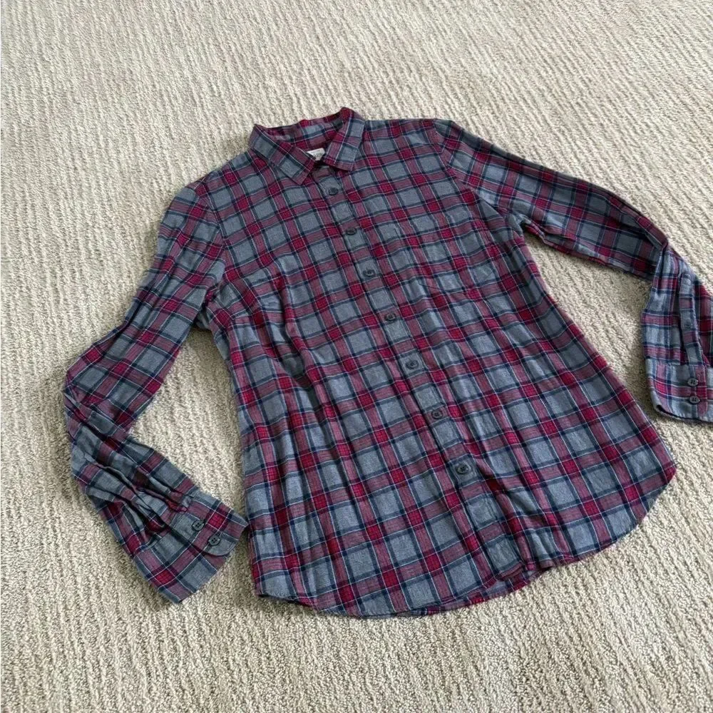 J. Crew Grey and Red Plaid Collared Button Down Shirt